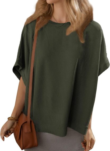 Women's Solid Color Loose Knitted Short Sleeved Shirt