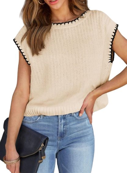 Women’s Cap Sleeve Sweater Vest Crewneck Short Sleeve Sweaters