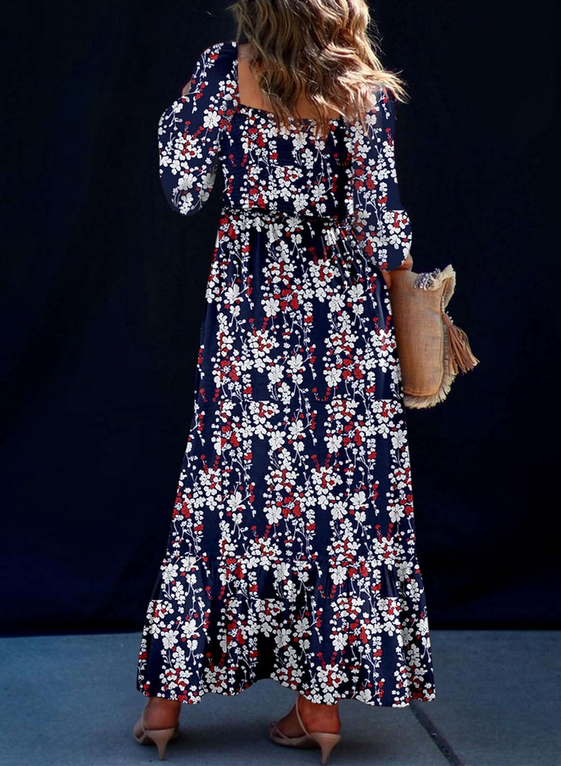 Women's Boho Floral Ruffle Square Neck Maxi Dress（Buy 2 Free Shipping)