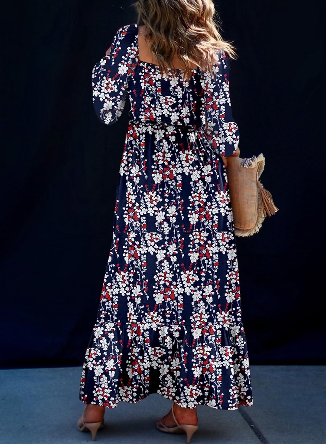Women's Boho Floral Ruffle Square Neck Maxi Dress（Buy 2 Free Shipping)