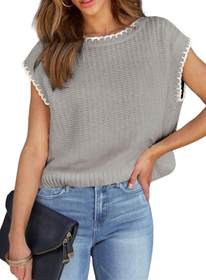 Women’s Cap Sleeve Sweater Vest Crewneck Short Sleeve Sweaters