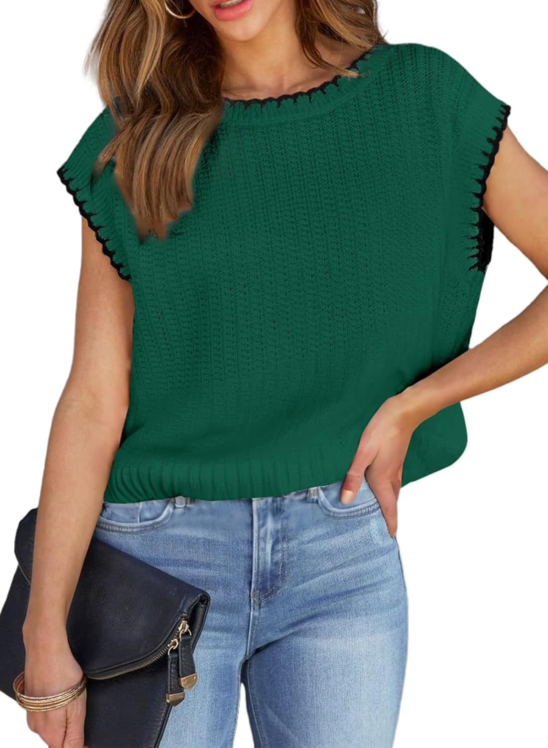 Women’s Cap Sleeve Sweater Vest Crewneck Short Sleeve Sweaters