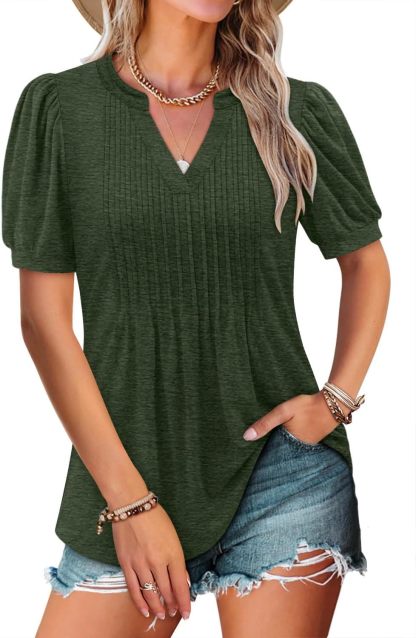 Women's V-neck Loose Pleated Short-sleeved Waist Top(Buy 3 Free Shipping)