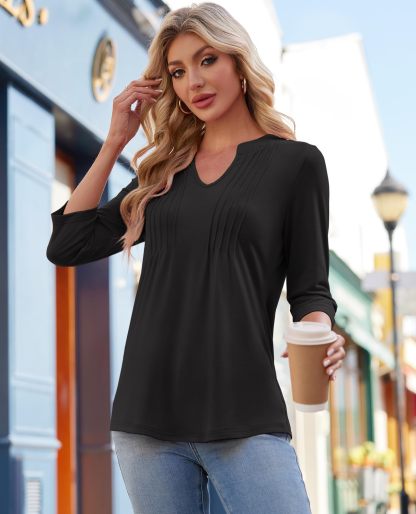 Women's Casual 3/4 Sleeve Pleated Tunic Blouse (Buy 3 Free Shipping)