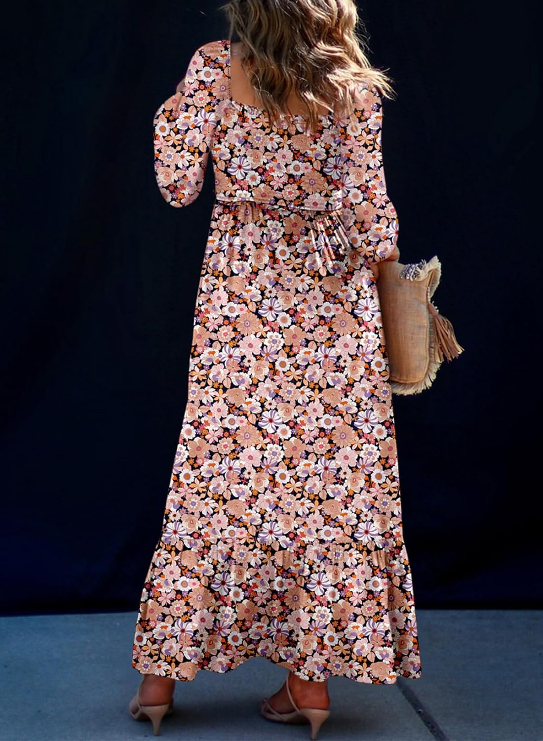Women's Boho Floral Ruffle Square Neck Maxi Dress（Buy 2 Free Shipping)