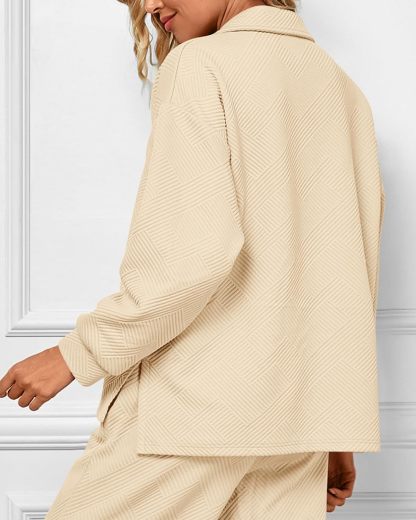 Textured V Neck Pullover Wide Leg Pants Lounge Set (Buy 2 Free Shipping)