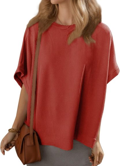 Women's Solid Color Loose Knitted Short Sleeved Shirt