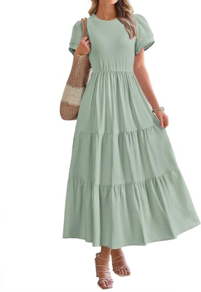 2025 Crewneck Short Sleeve Tiered Flowy Boho Maxi Dress (Buy 2 Free Shipping)