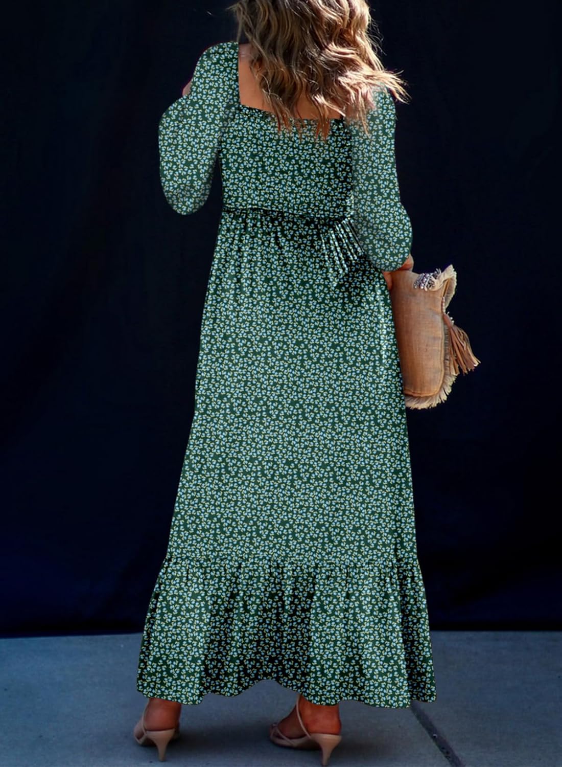 Women's Boho Floral Ruffle Square Neck Maxi Dress（Buy 2 Free Shipping)