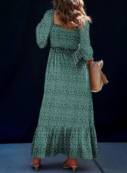 Women's Boho Floral Ruffle Square Neck Maxi Dress（Buy 2 Free Shipping)
