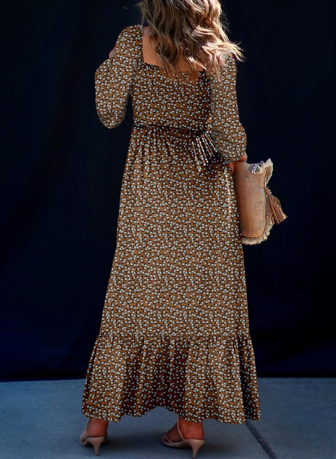 Women's Boho Floral Ruffle Square Neck Maxi Dress（Buy 2 Free Shipping)