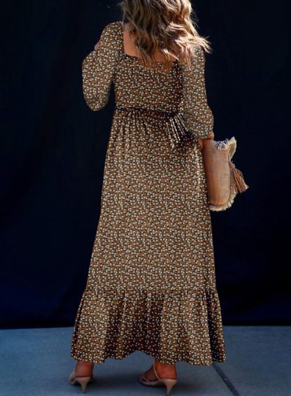 Women's Boho Floral Ruffle Square Neck Maxi Dress（Buy 2 Free Shipping)