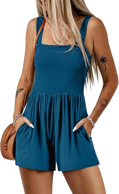 Women’s Square Neck Sleeveless Floral Pleated Jumpsuit (Buy 2 Free Shipping)