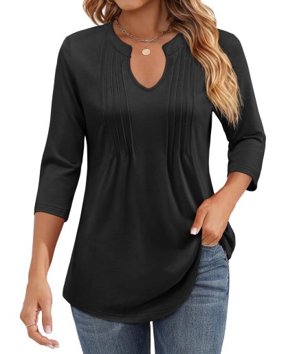Women's Casual 3/4 Sleeve Pleated Tunic Blouse (Buy 3 Free Shipping)