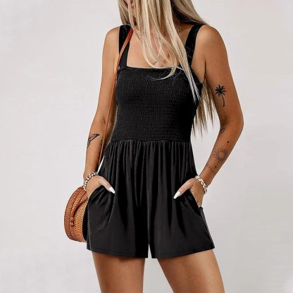 Women’s Square Neck Sleeveless Floral Pleated Jumpsuit (Buy 2 Free Shipping)