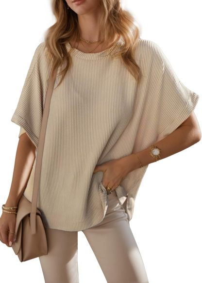 Women's Solid Color Loose Knitted Short Sleeved Shirt
