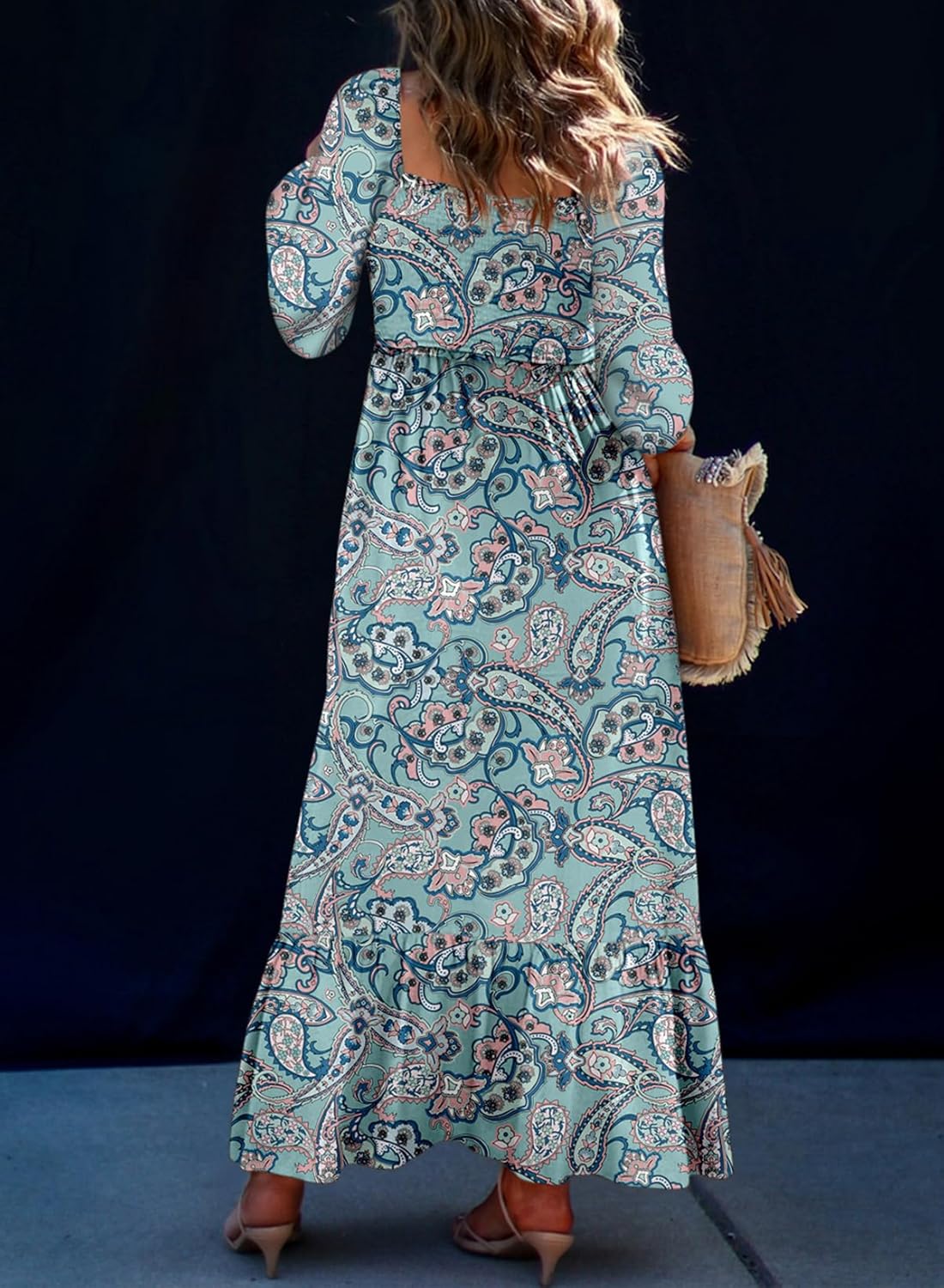 Women's Boho Floral Ruffle Square Neck Maxi Dress（Buy 2 Free Shipping)