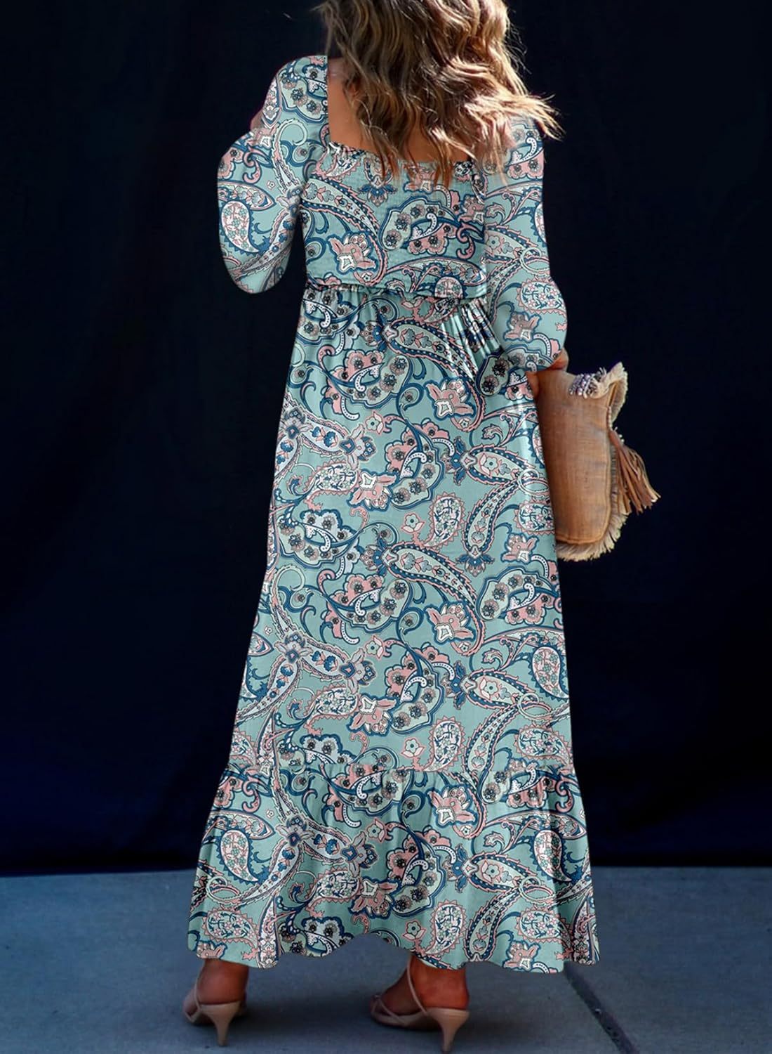 Women's Boho Floral Ruffle Square Neck Maxi Dress（Buy 2 Free Shipping)