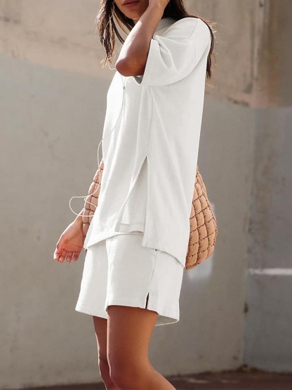 Women's Casual Solid Color Suit with Slit Top and Shorts (Buy 2 Free Shipping)