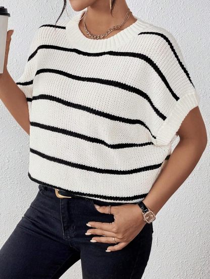 Women's Striped Print Batwing Sleeve Knit Top