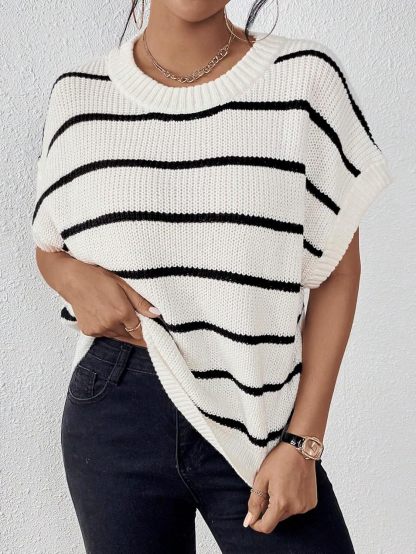 Women's Striped Print Batwing Sleeve Knit Top