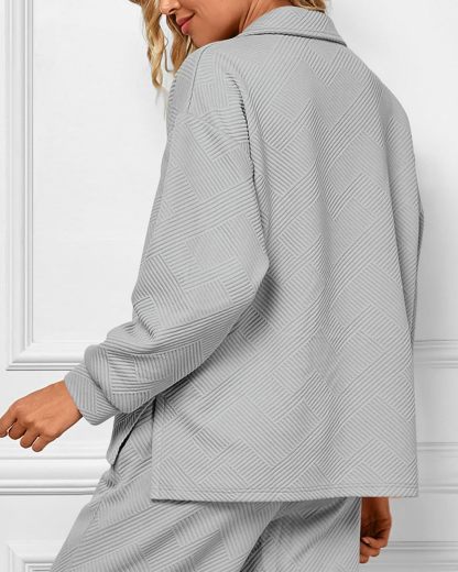 Textured V Neck Pullover Wide Leg Pants Lounge Set (Buy 2 Free Shipping)