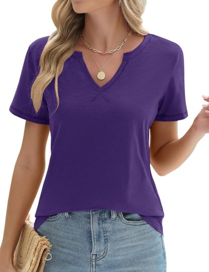 Womens Short Sleeve T Shirts V Neck Basic Tee Summer Top