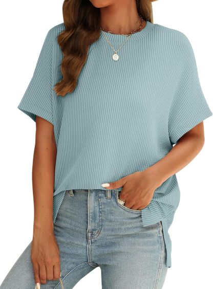 Women's Solid Color Loose Knitted Short Sleeved Shirt