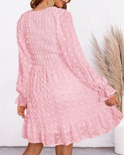 Women's Spring V Neck Swiss Dot Mini Dress (Buy 2 Free Shipping)