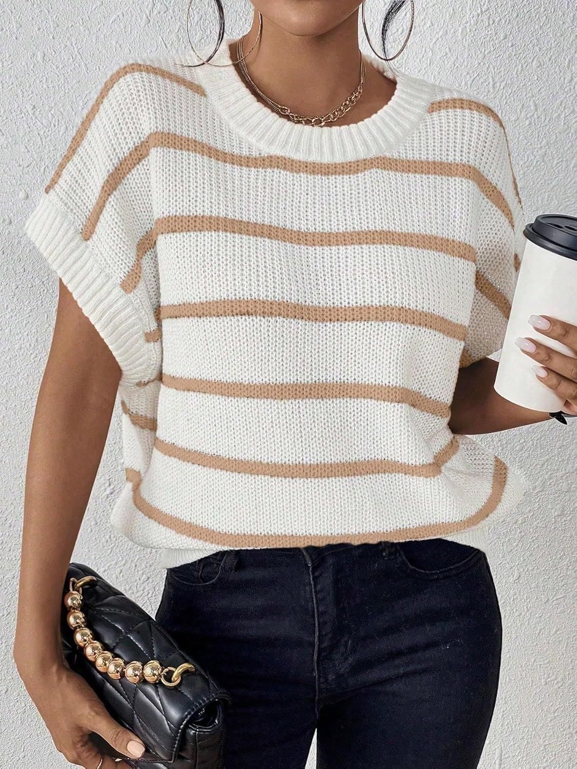 Women's Striped Print Batwing Sleeve Knit Top