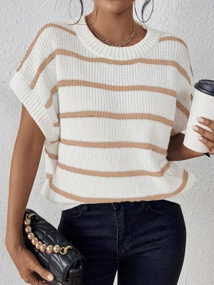 Women's Striped Print Batwing Sleeve Knit Top