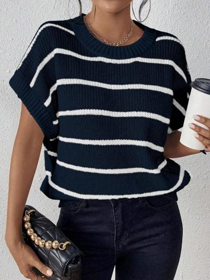 Women's Striped Print Batwing Sleeve Knit Top