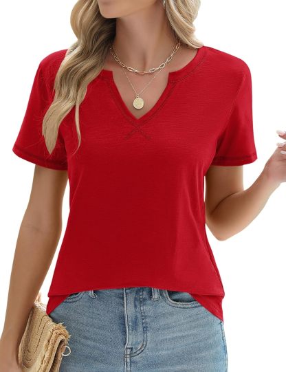 Womens Short Sleeve T Shirts V Neck Basic Tee Summer Top