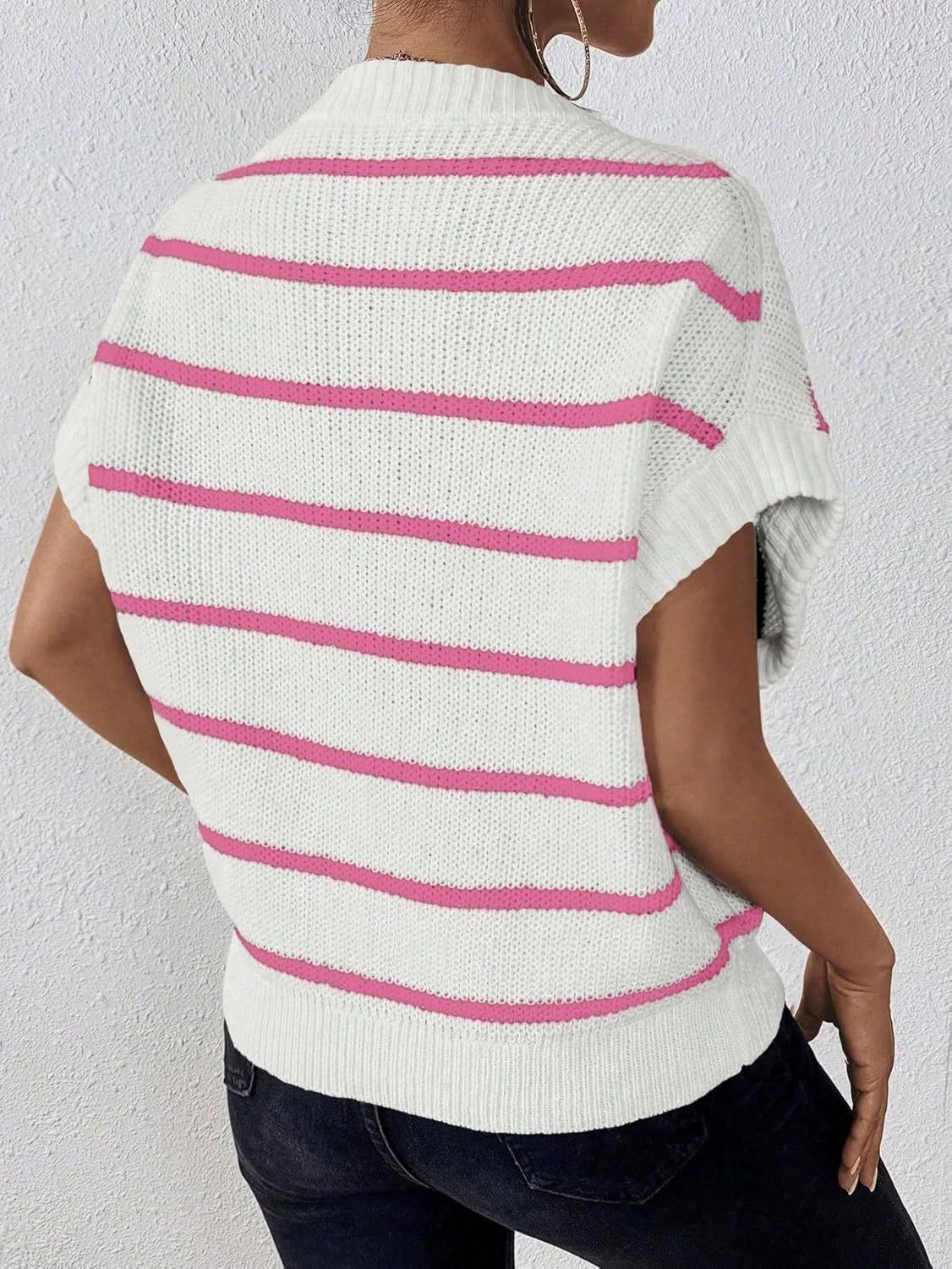 Women's Striped Print Batwing Sleeve Knit Top
