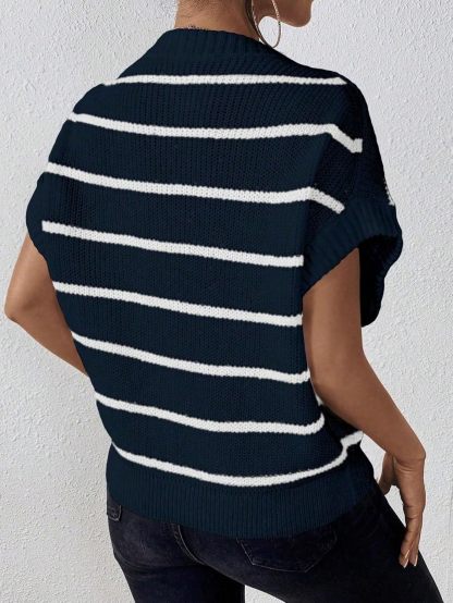 Women's Striped Print Batwing Sleeve Knit Top