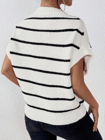 Women's Striped Print Batwing Sleeve Knit Top