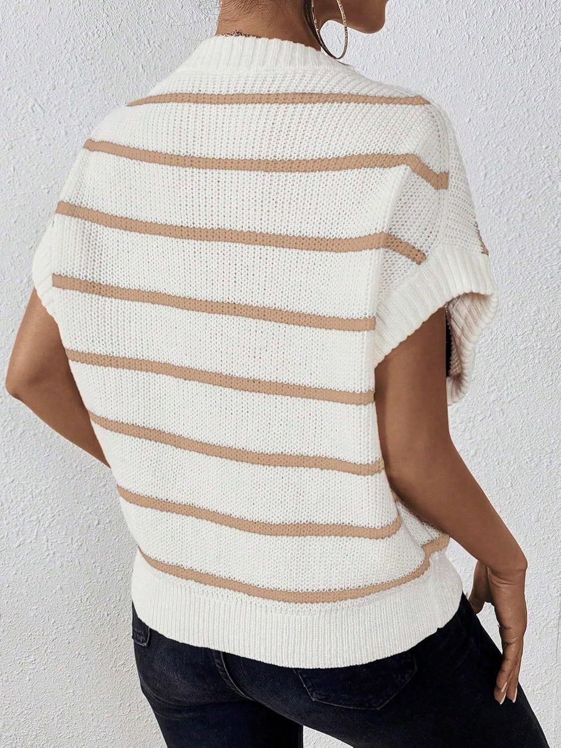 Women's Striped Print Batwing Sleeve Knit Top