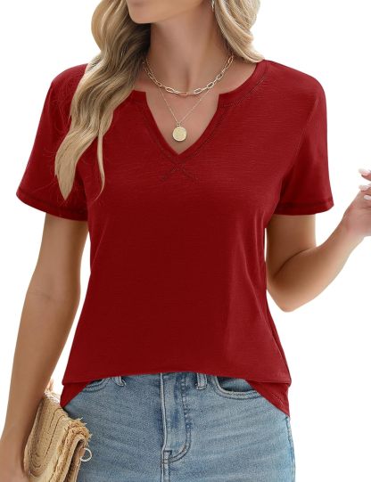 Womens Short Sleeve T Shirts V Neck Basic Tee Summer Top