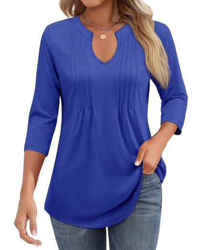 Women's Casual 3/4 Sleeve Pleated Tunic Blouse (Buy 3 Free Shipping)