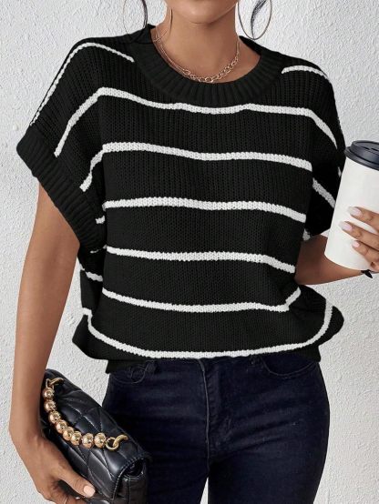 Women's Striped Print Batwing Sleeve Knit Top