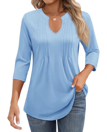 Women's Casual 3/4 Sleeve Pleated Tunic Blouse (Buy 3 Free Shipping)