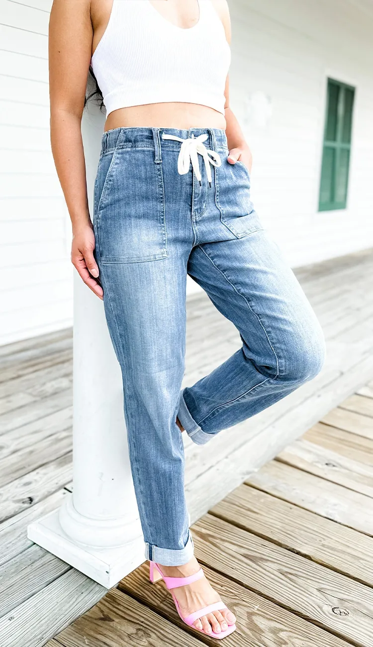 Women's Pull On Denim Joggers (Buy 2 Free Shipping)-Pink Laura