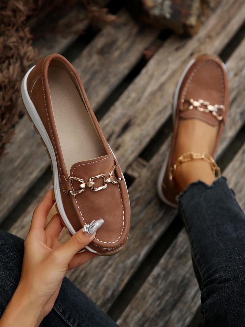 Women's Solid Color Chain Low-Top Round Toe Versatile Shoes