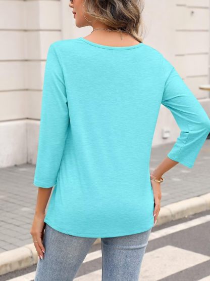 Women's 3/4 Length Sleeves V Neck Basic Tops (Buy 3 Free Shipping)