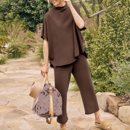 Women's Casual Batwing Sleeve Pullover Top and Wide Leg Set (Buy 2 Free Shipping)