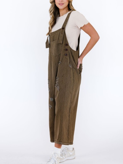 Oversized Baggy Wide Leg Ripped Denim Overalls (Buy 2 Free Shipping)