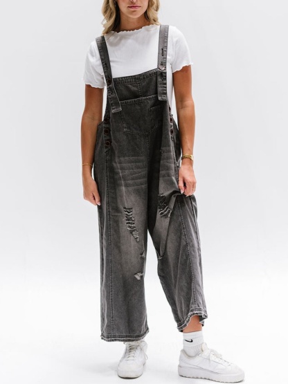 Oversized Baggy Wide Leg Ripped Denim Overalls (Buy 2 Free Shipping)