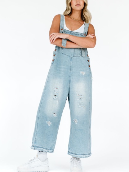 Oversized Baggy Wide Leg Ripped Denim Overalls (Buy 2 Free Shipping)