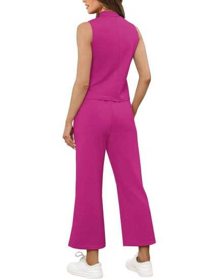 Women's Mock Neck Tops Wide Leg Crop Pants Two Piece Sets