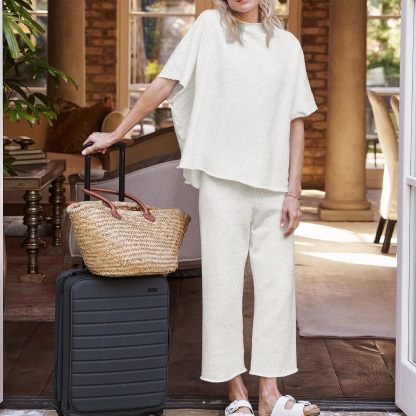Women's Casual Batwing Sleeve Pullover Top and Wide Leg Set (Buy 2 Free Shipping)